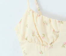 Load image into Gallery viewer, Women Clothing French Yellow Floral Drawstring Strap Dress Summer Sweet Slim Fit Vacation Beautiful Dress