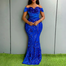 Load image into Gallery viewer, Sequ Maxi Dress off Shoulder Slim Hip Velvet Sequin Model Women Clothing