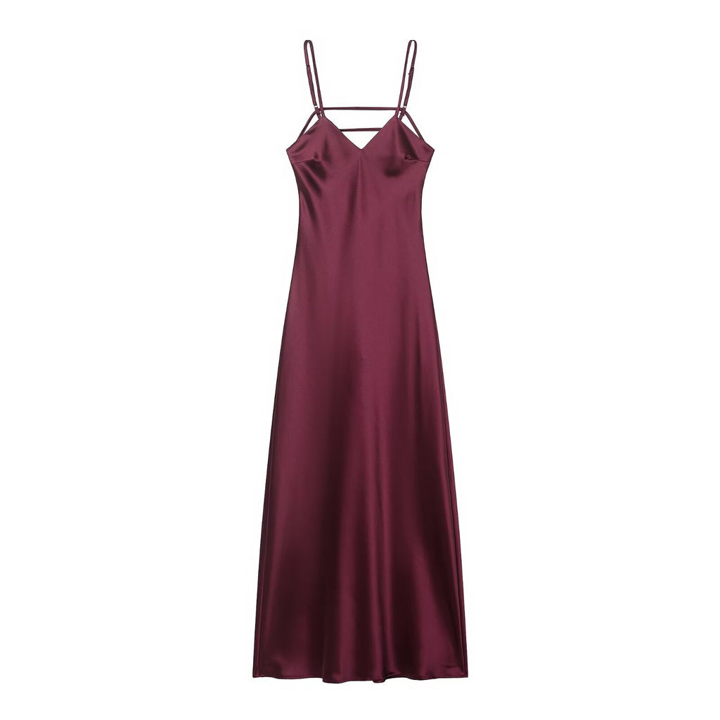 Autumn Silk Satin Texture Midi Skirt Dress