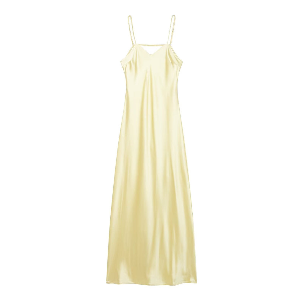 Autumn Silk Satin Texture Midi Skirt Dress