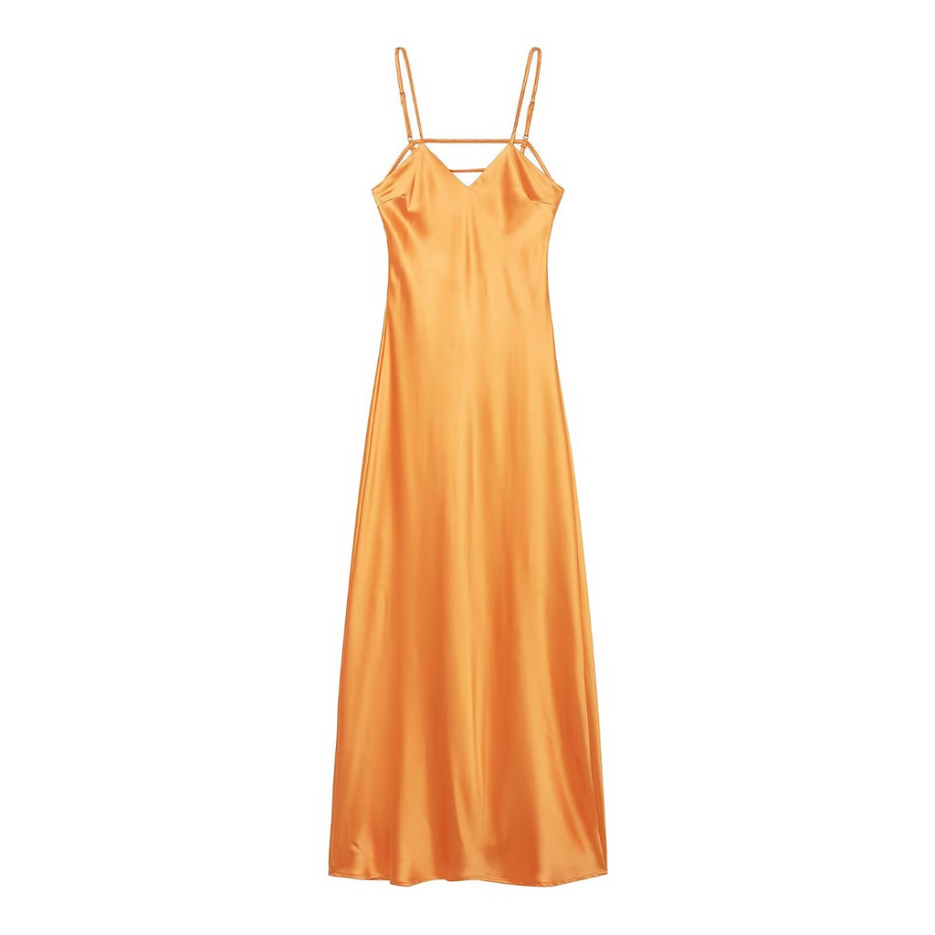 Autumn Silk Satin Texture Midi Skirt Dress