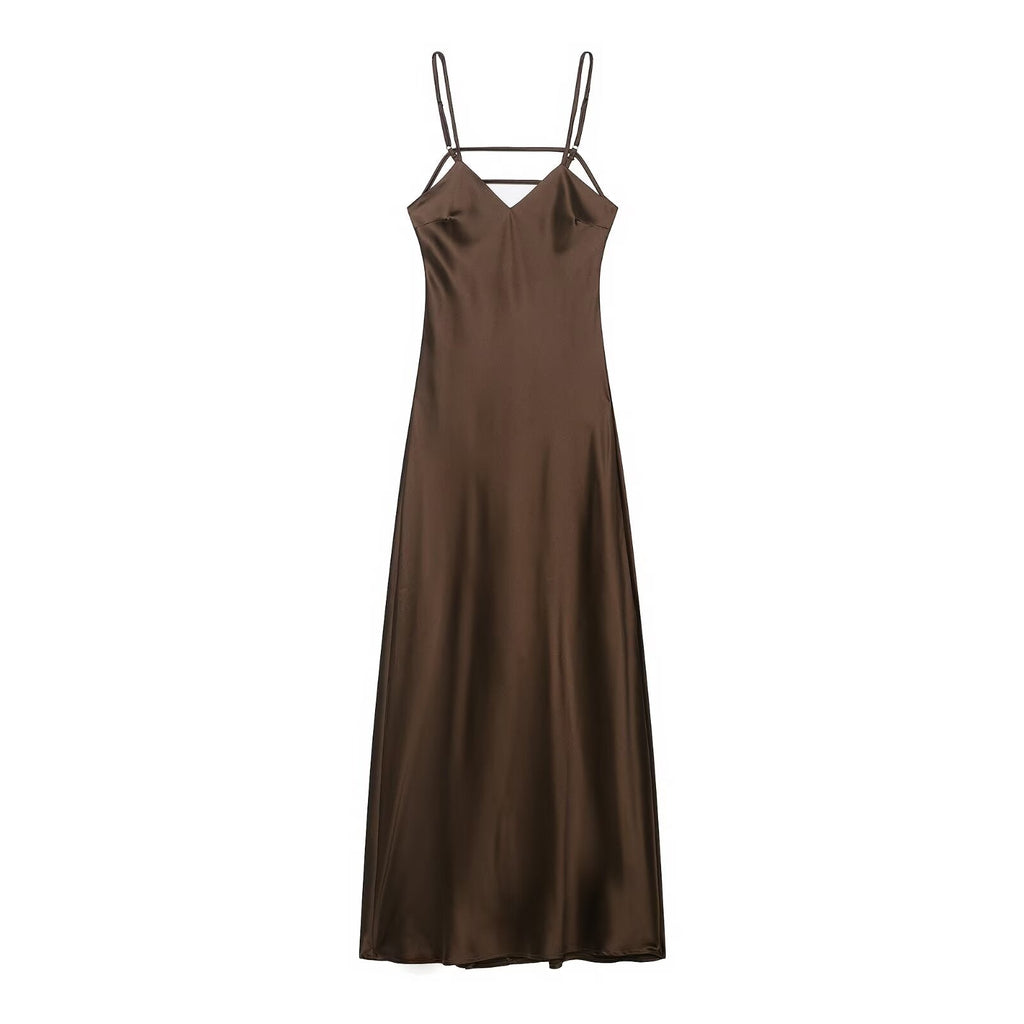 Autumn Silk Satin Texture Midi Skirt Dress