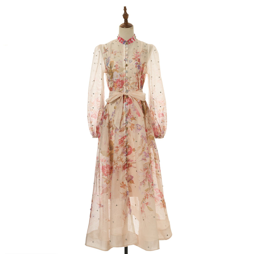 Women Printed Diamond Long Dress Two Piece Sets
