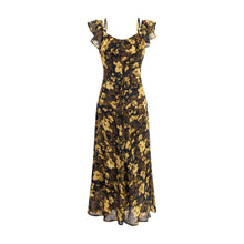 Load image into Gallery viewer, Vintage Floral Ruffled Stitching Elegant Dress Summer Tight Waist Slim Fit Seaside Holiday Midi Dress Women