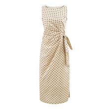 Load image into Gallery viewer, Polka Dot Design Pleated Waist Tight Lace up Side Slit round Neck Sleeveless Dress Women Slim Fit Maxi Dress