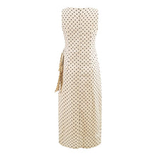 Load image into Gallery viewer, Polka Dot Design Pleated Waist Tight Lace up Side Slit round Neck Sleeveless Dress Women Slim Fit Maxi Dress