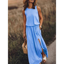 Load image into Gallery viewer, Spring Summer Women Clothing round Neck Sleeveless Dress Split Solid Color Casual Office Dress