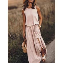 Load image into Gallery viewer, Spring Summer Women Clothing round Neck Sleeveless Dress Split Solid Color Casual Office Dress