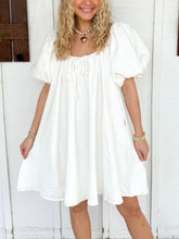 Load image into Gallery viewer, Ladies Summer Dress Fresh Denim Washed Puff Sleeve Large Swing Double Sided Bag Dress