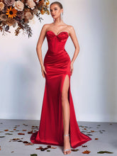 Load image into Gallery viewer, Tube Top Fishtail Evening Dress Cocktail Annual Meeting Host Bride Toast Dress Split Long Slim Dress