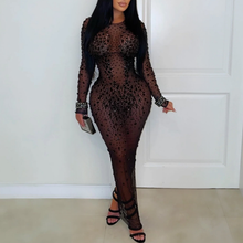 Load image into Gallery viewer, Women Wear Sexy Sheer Mesh Rhinestone Sheath Dress