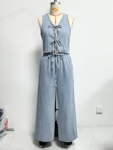 Load image into Gallery viewer, Women Spring Summer Sleeveless Lace up Vest Lace up Wide Leg Jeans Denim Set