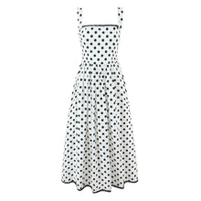Load image into Gallery viewer, French Retro Dots Printed Lace Trim Holiday Dress Summer Waist Trimming Lace up Slim Fit Holiday Cami Long Dress