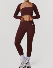 Load image into Gallery viewer, Nude Feel Hollow Out Cutout-out Beauty Back Sports Top Yoga Clothes with Pad High Elastic Hip Lifting Embroidered Logo Fitness Pants Two Piece Sets