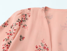Load image into Gallery viewer, Spring French Floral Printed V neck Ruffled Cropped Sleeve Lace up Stomach Blanket Dress