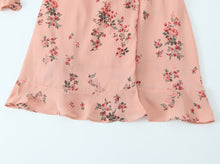 Load image into Gallery viewer, Spring French Floral Printed V neck Ruffled Cropped Sleeve Lace up Stomach Blanket Dress