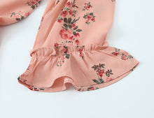Load image into Gallery viewer, Spring French Floral Printed V neck Ruffled Cropped Sleeve Lace up Stomach Blanket Dress