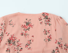 Load image into Gallery viewer, Spring French Floral Printed V neck Ruffled Cropped Sleeve Lace up Stomach Blanket Dress