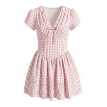 Load image into Gallery viewer, Women Clothing Spring Sweet Youthful Short Slim Plaid Waist Tight A line Dress