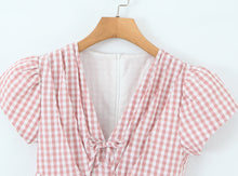 Load image into Gallery viewer, Women Clothing Spring Sweet Youthful Short Slim Plaid Waist Tight A line Dress