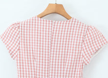 Load image into Gallery viewer, Women Clothing Spring Sweet Youthful Short Slim Plaid Waist Tight A line Dress