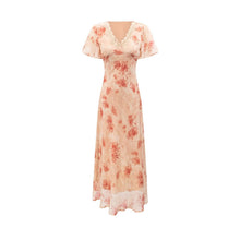 Load image into Gallery viewer, Women Clothing Elegant Pink Floral V neck Pullover Dress Women Waist Controlled Slimming Dress
