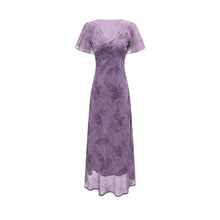 Load image into Gallery viewer, Elegant Slimming V Neckline Pullover Lace Stitching Design Dress Lace up Waist Tight Purple Dress