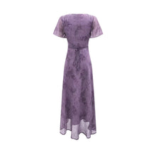 Load image into Gallery viewer, Elegant Slimming V Neckline Pullover Lace Stitching Design Dress Lace up Waist Tight Purple Dress