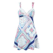 Load image into Gallery viewer, French Romantic Printed Satin Mini Strap Dress Women Bow A line Dress