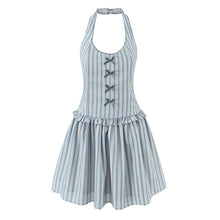 Load image into Gallery viewer, Vintage Stripe Printed Bow Halter Waist Tight Slimming Vest Dress