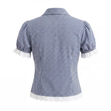 Load image into Gallery viewer, Women Elegant Blue White Fine Plaid Shirt Top Skirt Set