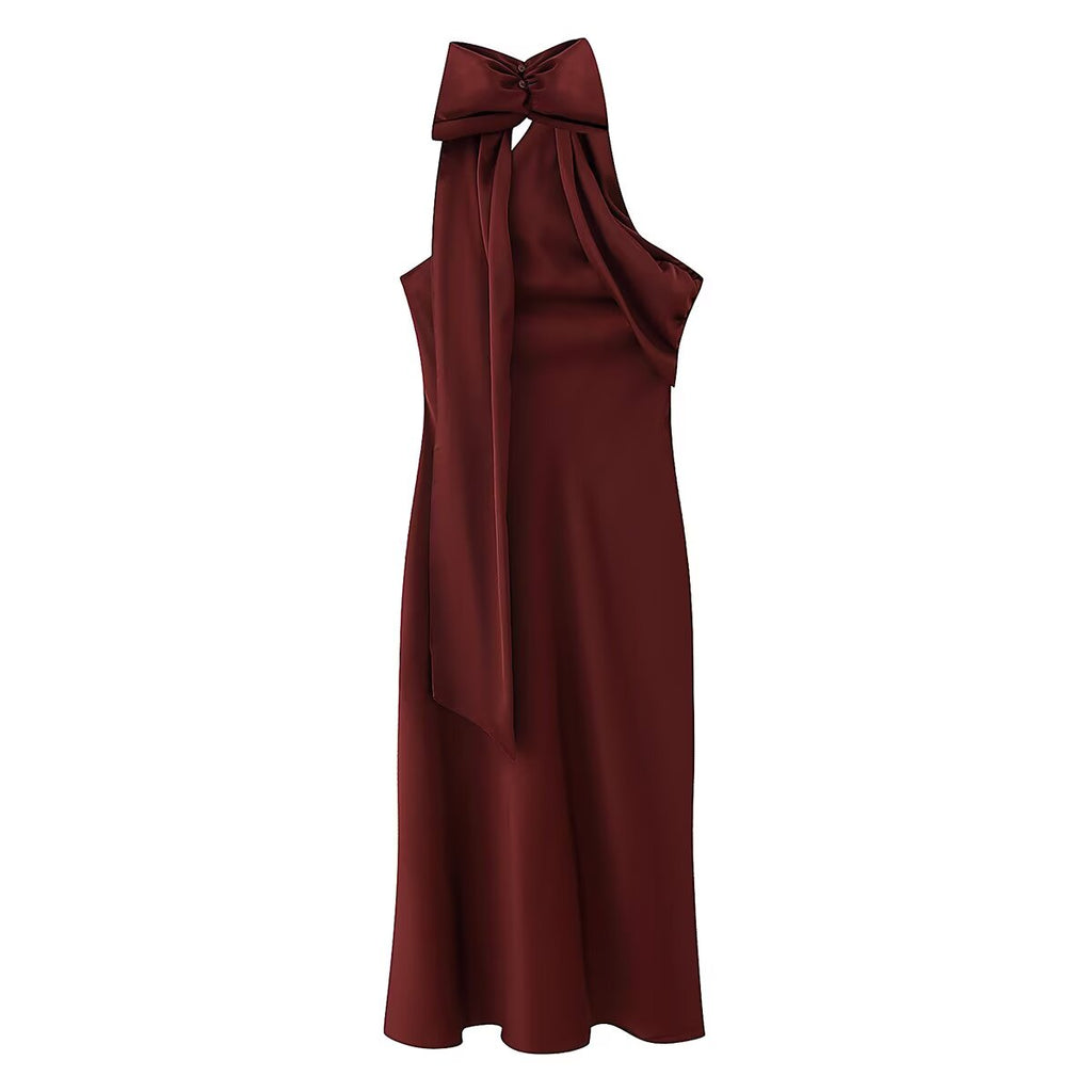 Women Clothing Summer Elegant Slimming Asymmetric Scarf Midi Dress
