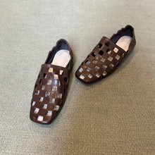 Load image into Gallery viewer, Women's Retro Square Toe Flat Loafers | Hollowed-Out Pleated Slip-On Shoes