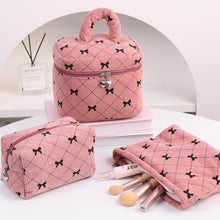 Load image into Gallery viewer, Corduroy Bow-Knot Makeup Bag - Large Capacity Cosmetic Organizer with Zipper