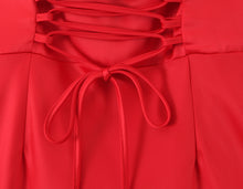Load image into Gallery viewer, Back Cross Lace up Waist Controlled Dress Women Retro Square Collar Slim Fit Ruffle Hip Fishtail Dress