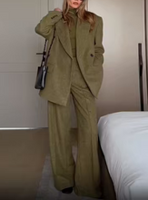 Load image into Gallery viewer, Women Clothing Spring Office One Button Blazer High Waist Wide Leg Pants