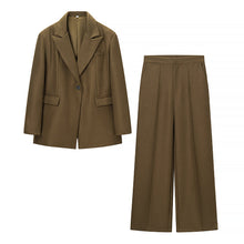 Load image into Gallery viewer, Women Clothing Spring Office One Button Blazer High Waist Wide Leg Pants