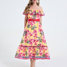 Load image into Gallery viewer, Women One Shoulder Frilled Off Shoulder Long Dress With A Slim Fit Beachy Style