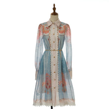 Load image into Gallery viewer, Women lace collar long sleeved belted printed blouse short Dress elegant dress
