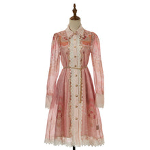 Load image into Gallery viewer, Women lace collar long sleeved belted printed blouse short Dress elegant dress