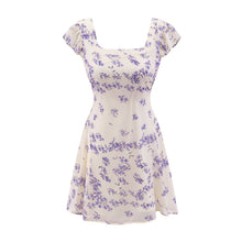 Load image into Gallery viewer, Early Spring Fresh White Background Floral Square Collar Short Sleeve Lace up Waist Controlled Dress