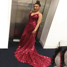 Load image into Gallery viewer, Spring Summer Women Clothing Maxi Dress Sleeveless Strap Dress V neck Sequ Backless Evening Dress