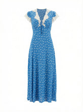 Load image into Gallery viewer, Autumn Women Elegant V Collar Polka Dot Lace Stitching Dress