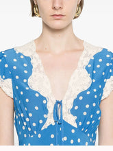 Load image into Gallery viewer, Autumn Women Elegant V Collar Polka Dot Lace Stitching Dress