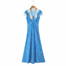 Load image into Gallery viewer, Autumn Women Elegant V Collar Polka Dot Lace Stitching Dress