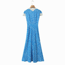 Load image into Gallery viewer, Autumn Women Elegant V Collar Polka Dot Lace Stitching Dress