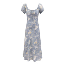 Load image into Gallery viewer, Early Spring Holiday Casual Cool Square Collar Puff Sleeve Printed Waist Controlled Dress