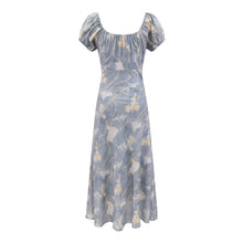 Load image into Gallery viewer, Early Spring Holiday Casual Cool Square Collar Puff Sleeve Printed Waist Controlled Dress