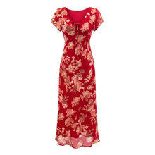 Load image into Gallery viewer, Early Spring Red Bottom Printed Drawstring V neck Short Sleeve Holiday Casual Dress