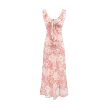 Load image into Gallery viewer, Vintage Ruffled Drawstring Patchwork Slip Dress Pink Rose Sheath Fishtail Midi Dress